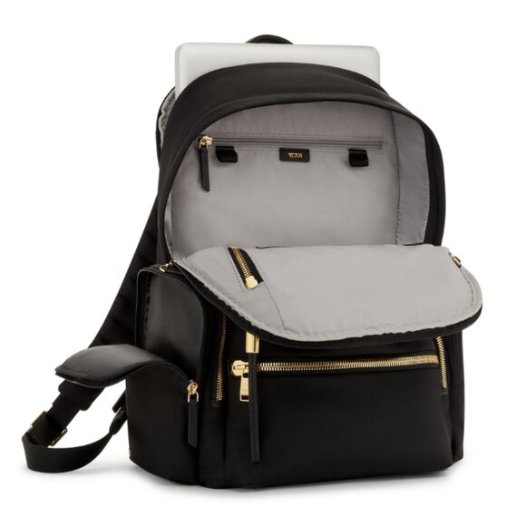 New TUMI Voyageur Celina Laptop Backpack 15 Inch Computer Black/Gold - Picture 3 of 12